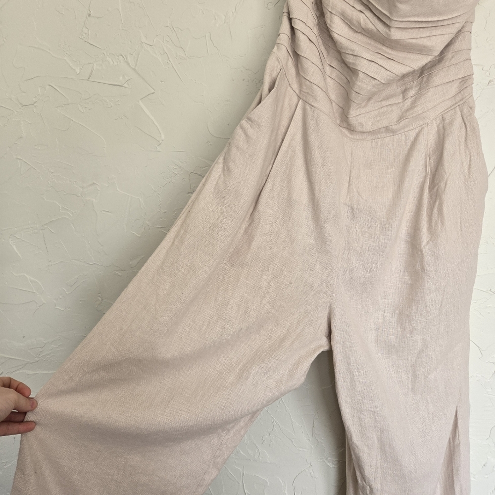 Abercrombie & Fitch Beige Strapless Linen Jumpsuit - Picture 6 of 12